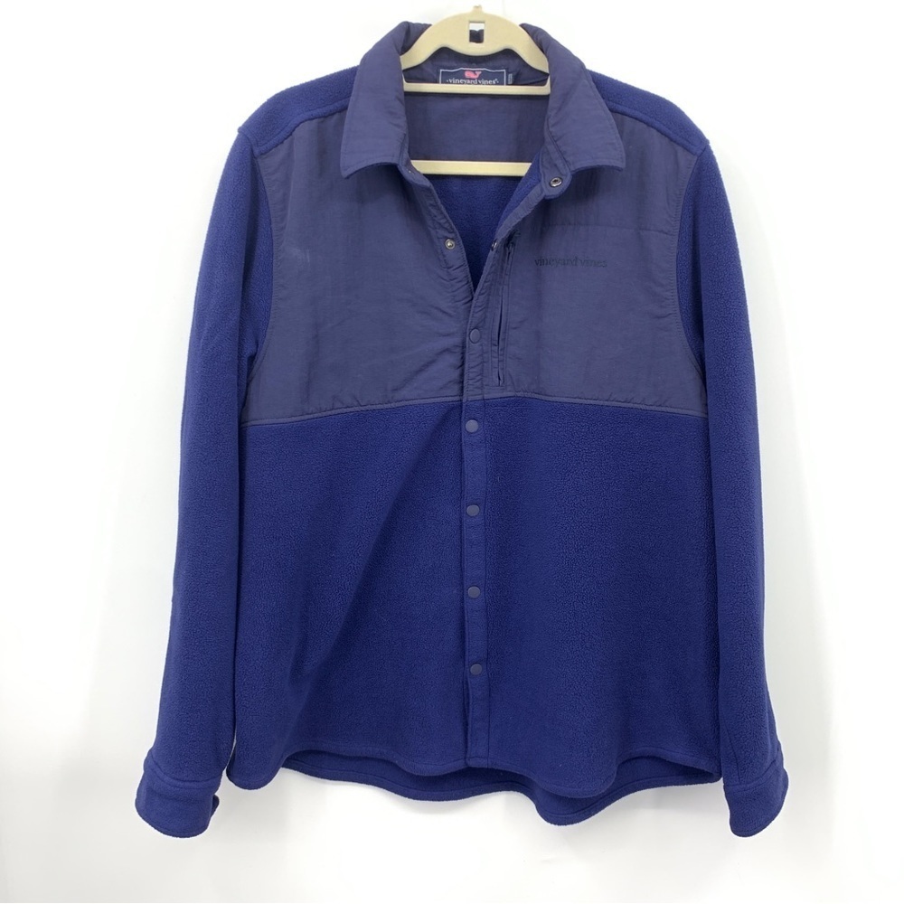 Vineyard Vines Men Size XL Shirt Snap Down Top Shacket Blue Fleece Long Sleeve